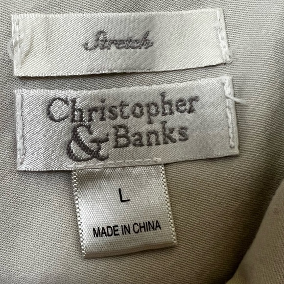 Christopher & Banks Short Sleeve Cap Sleeve Large Button Beige Top Shirt - Large - Picture 6 of 10